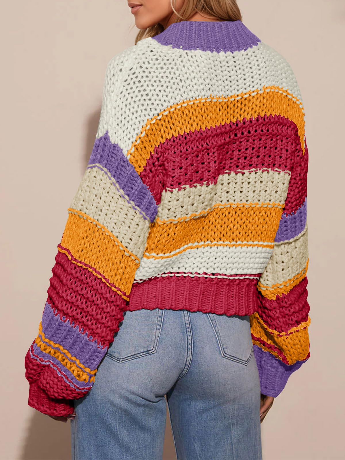 Foto 6 pulgar | Jersey Tipo Cárdigan Saodimallsu Para Mujer  A Rayas  Color Bloque - Venta Internacional.