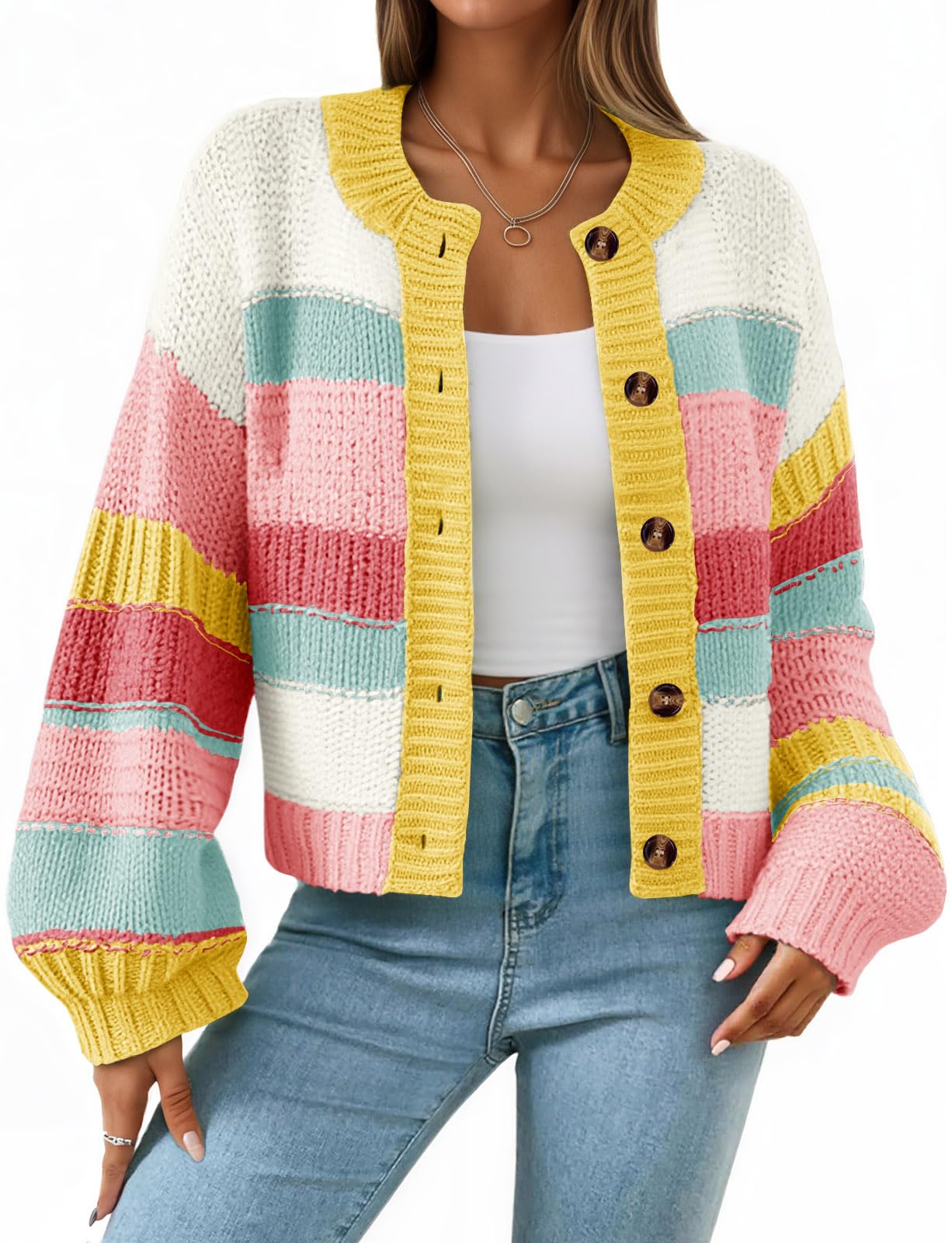 Foto 1 | Jersey Tipo Cárdigan Saodimallsu Para Mujer  A Rayas  Color Bloque - Venta Internacional.