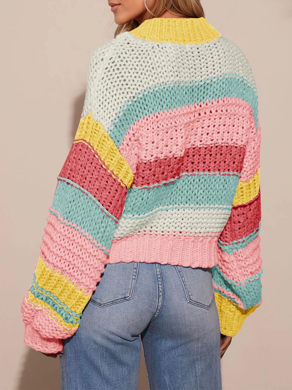 Foto 6 pulgar | Jersey Tipo Cárdigan Saodimallsu Para Mujer  A Rayas  Color Bloque - Venta Internacional.