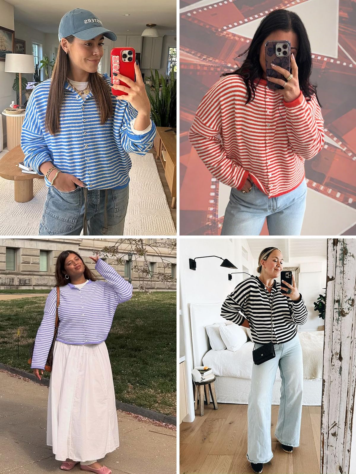 Foto 6 | Cárdigan Saodimallsu A Rayas Para Mujer  Casual  Ligero  Marrón - Venta Internacional.