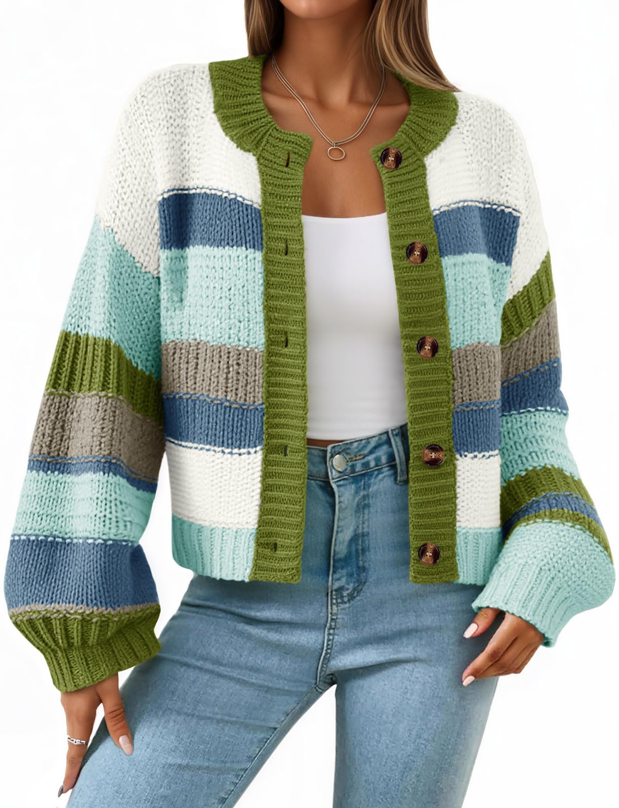Jersey Tipo Cárdigan Saodimallsu Para Mujer  A Rayas  Color Azul - Venta Internacional.