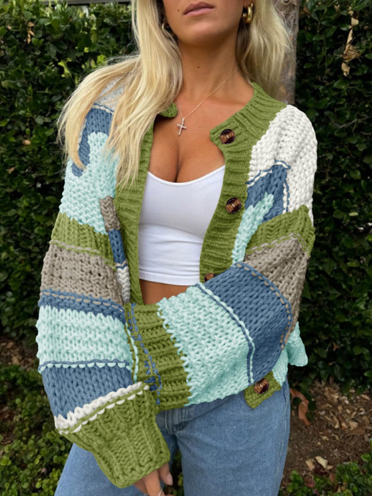Foto 2 | Jersey Tipo Cárdigan Saodimallsu Para Mujer  A Rayas  Color Azul - Venta Internacional.