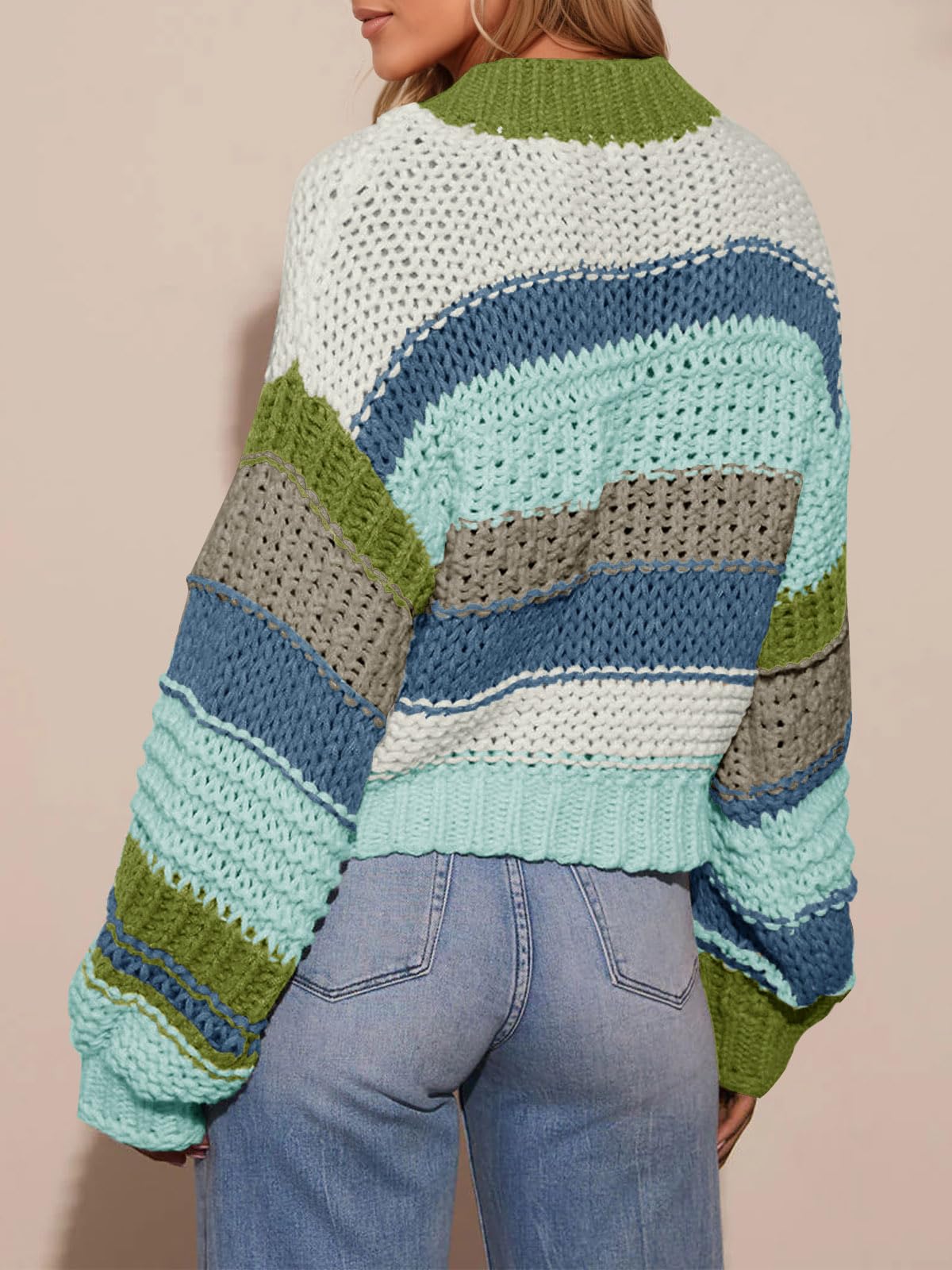 Foto 5 | Jersey Tipo Cárdigan Saodimallsu Para Mujer  A Rayas  Color Azul - Venta Internacional.