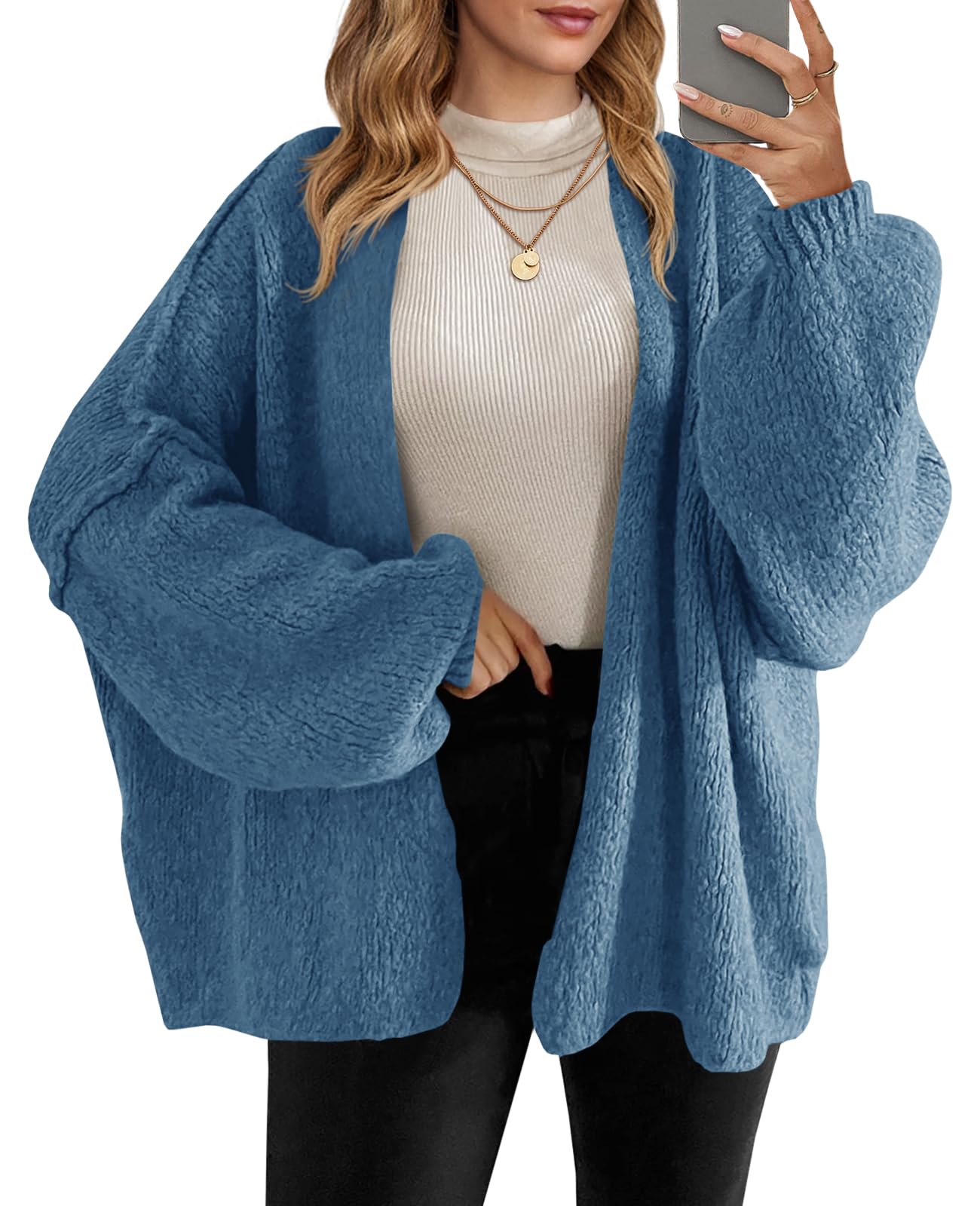 Foto 2 pulgar | Suéter Tipo Cárdigan Saodimallsu De Punto Grueso De Gran Tamaño Azul Para Mujer - Venta Internacional.