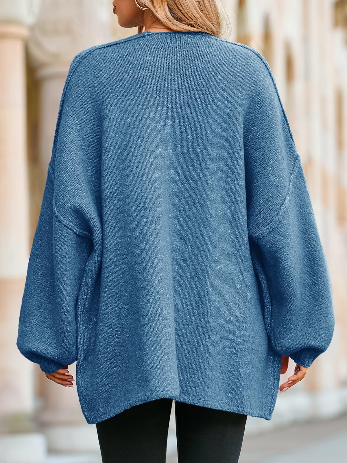 Foto 5 | Suéter Tipo Cárdigan Saodimallsu De Punto Grueso De Gran Tamaño Azul Para Mujer - Venta Internacional.