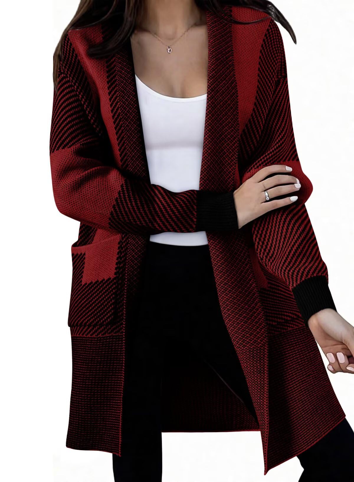 Foto 1 | Jersey Tipo Cárdigan  Elegante Y Grueso  Para Mujer  Color Rojo Oscuro  Talla L - Venta Internacional.