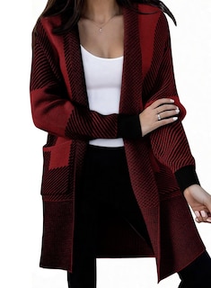Foto 1 | Jersey Tipo Cárdigan Elegante Y Grueso Para Mujer Color Rojo Oscuro Talla L - Venta Internacional.