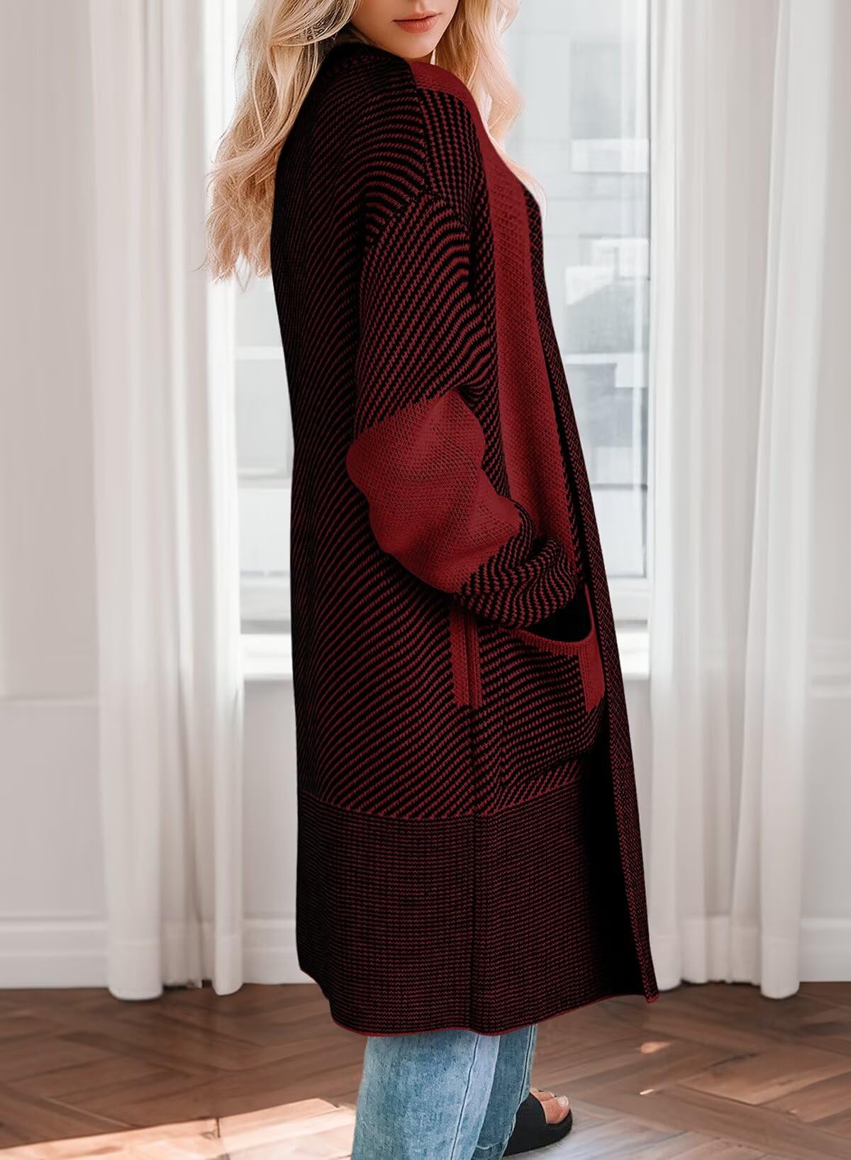 Foto 2 | Jersey Tipo Cárdigan  Elegante Y Grueso  Para Mujer  Color Rojo Oscuro  Talla L - Venta Internacional.