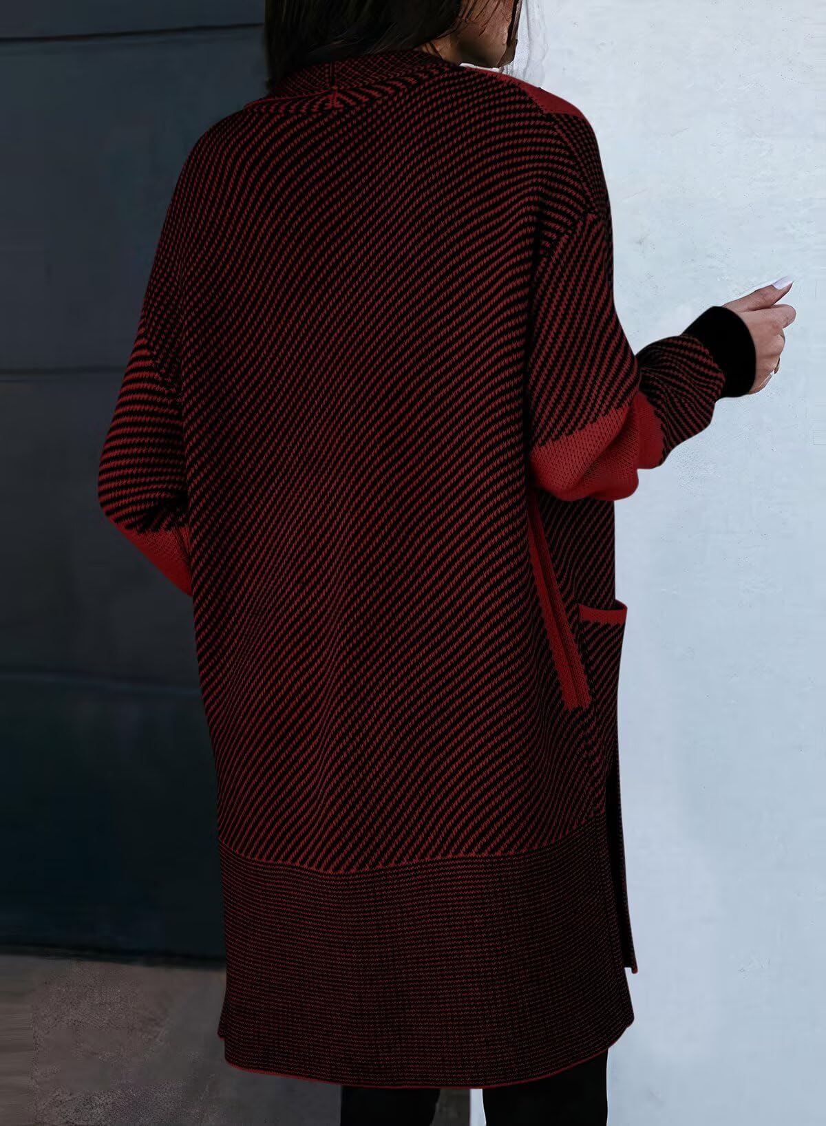 Foto 3 | Jersey Tipo Cárdigan  Elegante Y Grueso  Para Mujer  Color Rojo Oscuro  Talla L - Venta Internacional.