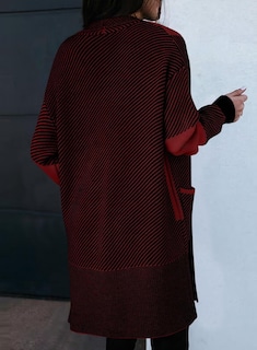 Foto 3 | Jersey Tipo Cárdigan Elegante Y Grueso Para Mujer Color Rojo Oscuro Talla L - Venta Internacional.