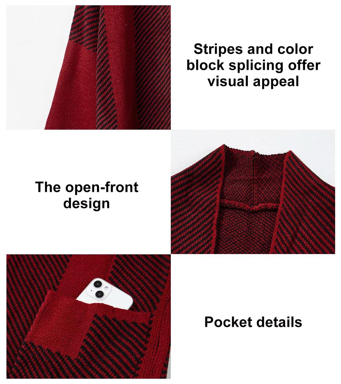 Foto 4 | Jersey Tipo Cárdigan  Elegante Y Grueso  Para Mujer  Color Rojo Oscuro  Talla L - Venta Internacional.