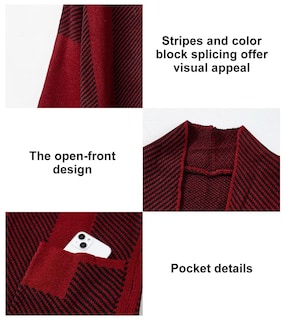 Foto 4 | Jersey Tipo Cárdigan Elegante Y Grueso Para Mujer Color Rojo Oscuro Talla L - Venta Internacional.