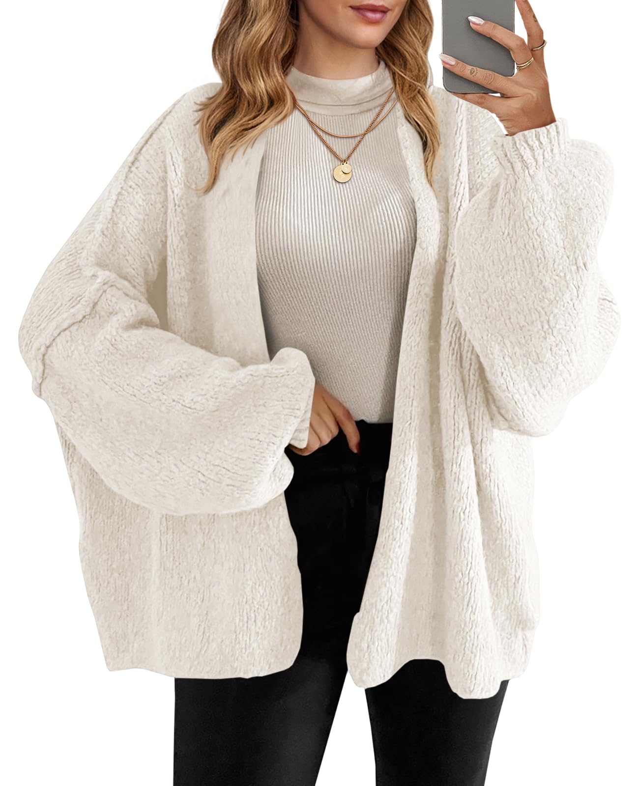 Foto 2 pulgar | Jersey Tipo Cárdigan Saodimallsu  De Punto Grueso  De Gran Tamaño  Blanco  Para Mujer - Venta Internacional.