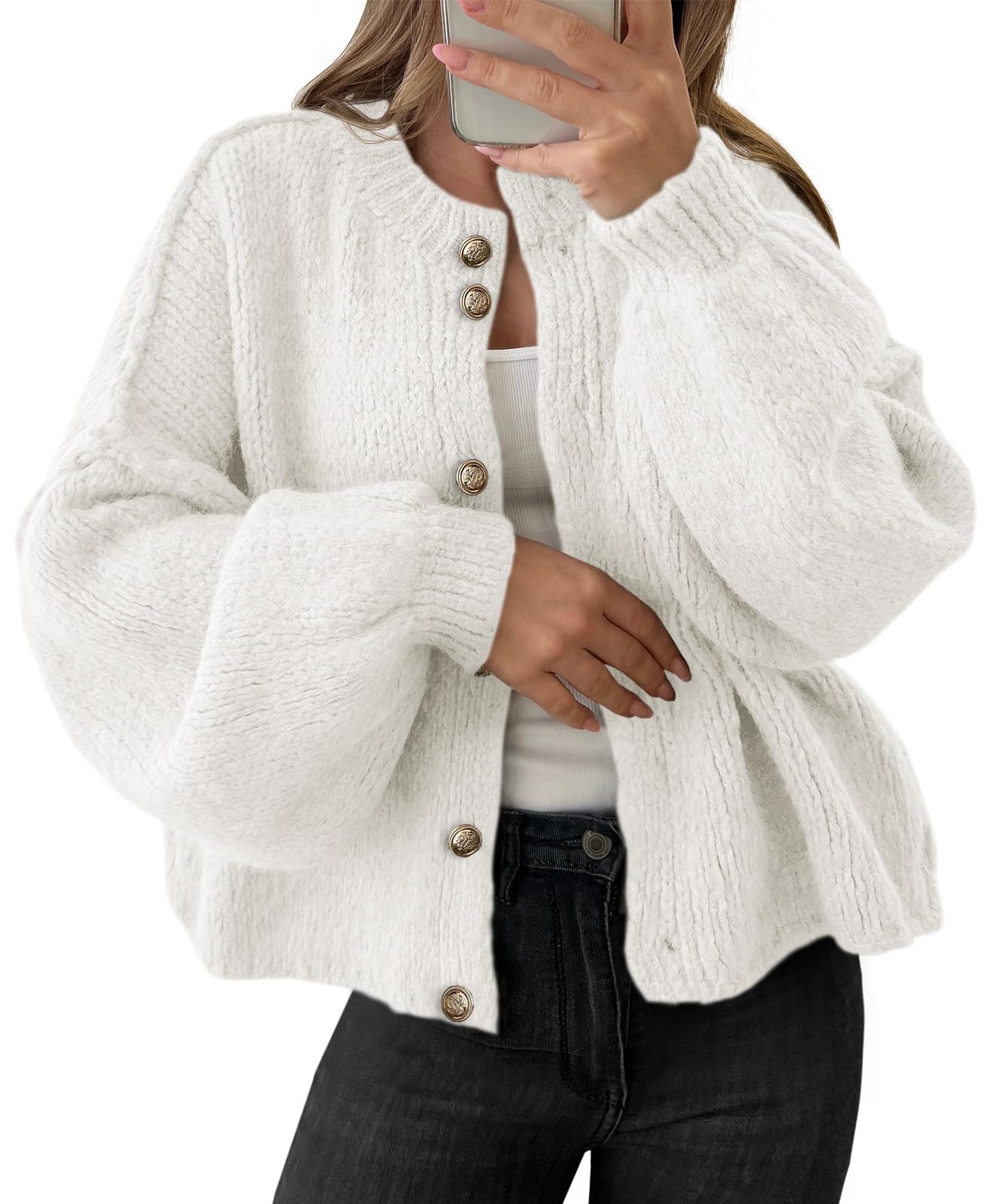 Foto 2 pulgar | Chaqueta Saodimallsu De Punto Grueso Extragrande Para Mujer  Color Blanco - Venta Internacional.