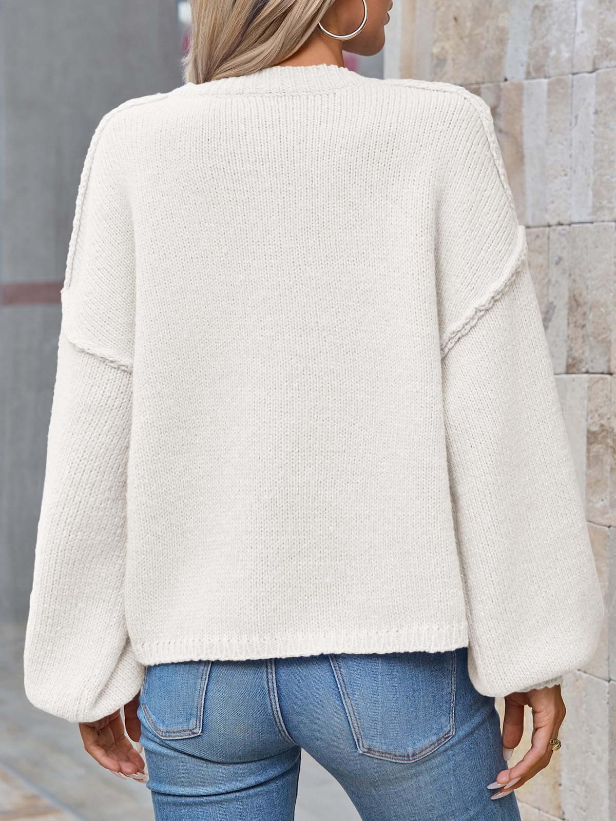 Foto 6 pulgar | Chaqueta Saodimallsu De Punto Grueso Extragrande Para Mujer  Color Blanco - Venta Internacional.