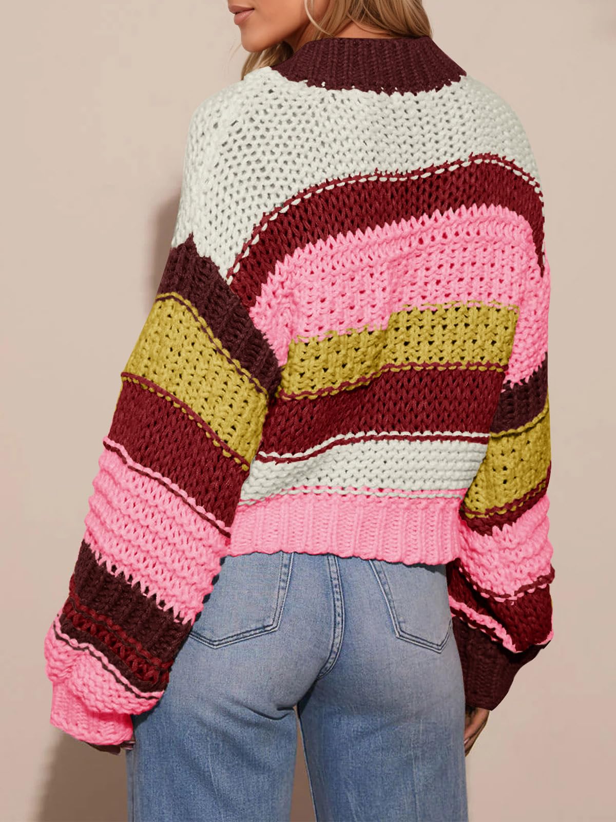 Foto 6 pulgar | Jersey Tipo Cárdigan Saodimallsu De Punto Grueso A Rayas Para Mujer - Venta Internacional.