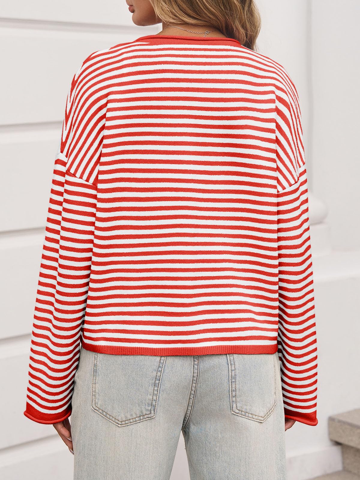 Foto 4 pulgar | Cárdigan Saodimallsu Para Mujer  Casual  Ligero  A Rayas  Rojo - Venta Internacional.