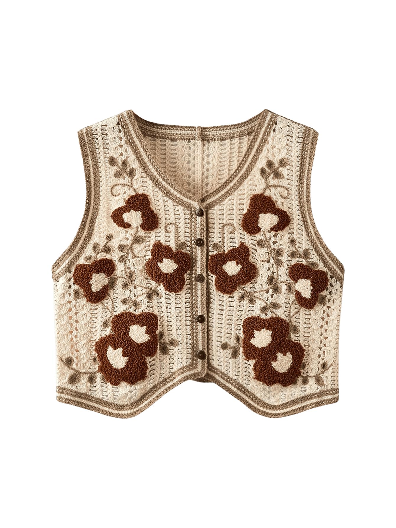 Foto 1 | Cárdigan De Punto Con Botones Y Estampado Floral Verdusa  Color Marrón - Venta Internacional.