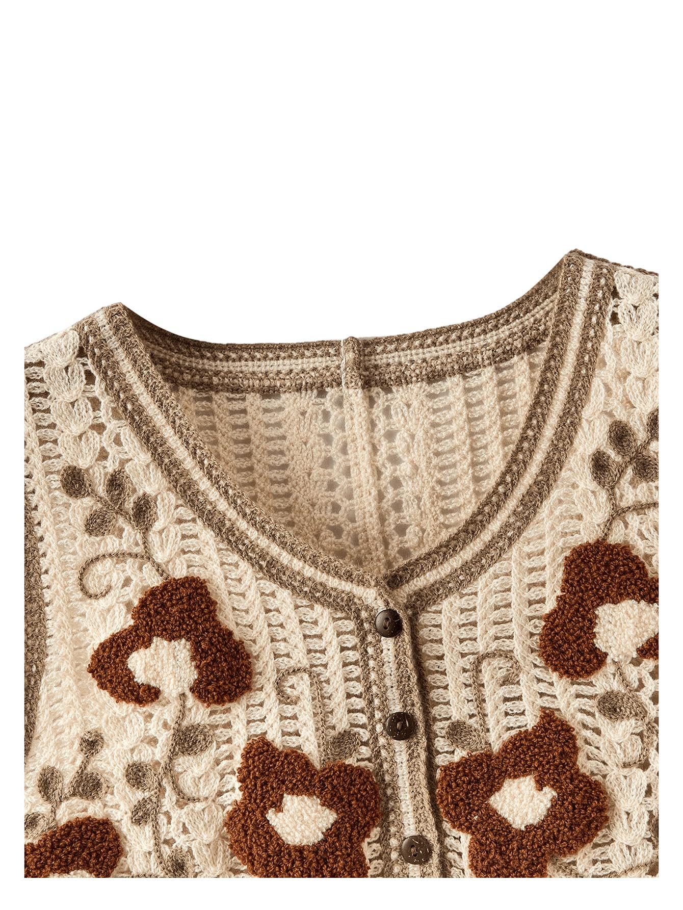 Foto 3 | Cárdigan De Punto Con Botones Y Estampado Floral Verdusa  Color Marrón - Venta Internacional.
