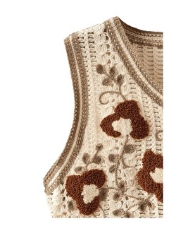 Foto 4 | Cárdigan De Punto Con Botones Y Estampado Floral Verdusa Color Marrón - Venta Internacional.