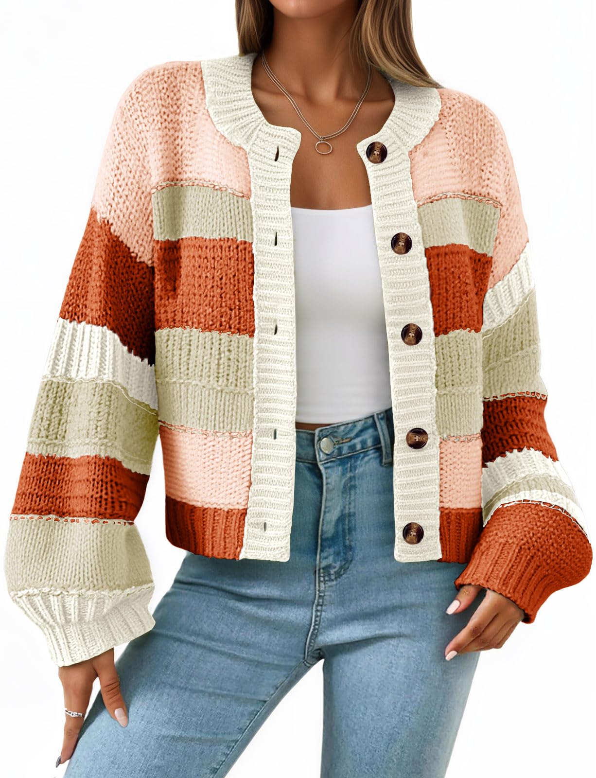 Foto 1 | Jersey Tipo Cárdigan Saodimallsu Para Mujer  A Rayas  Color Bloque - Venta Internacional.