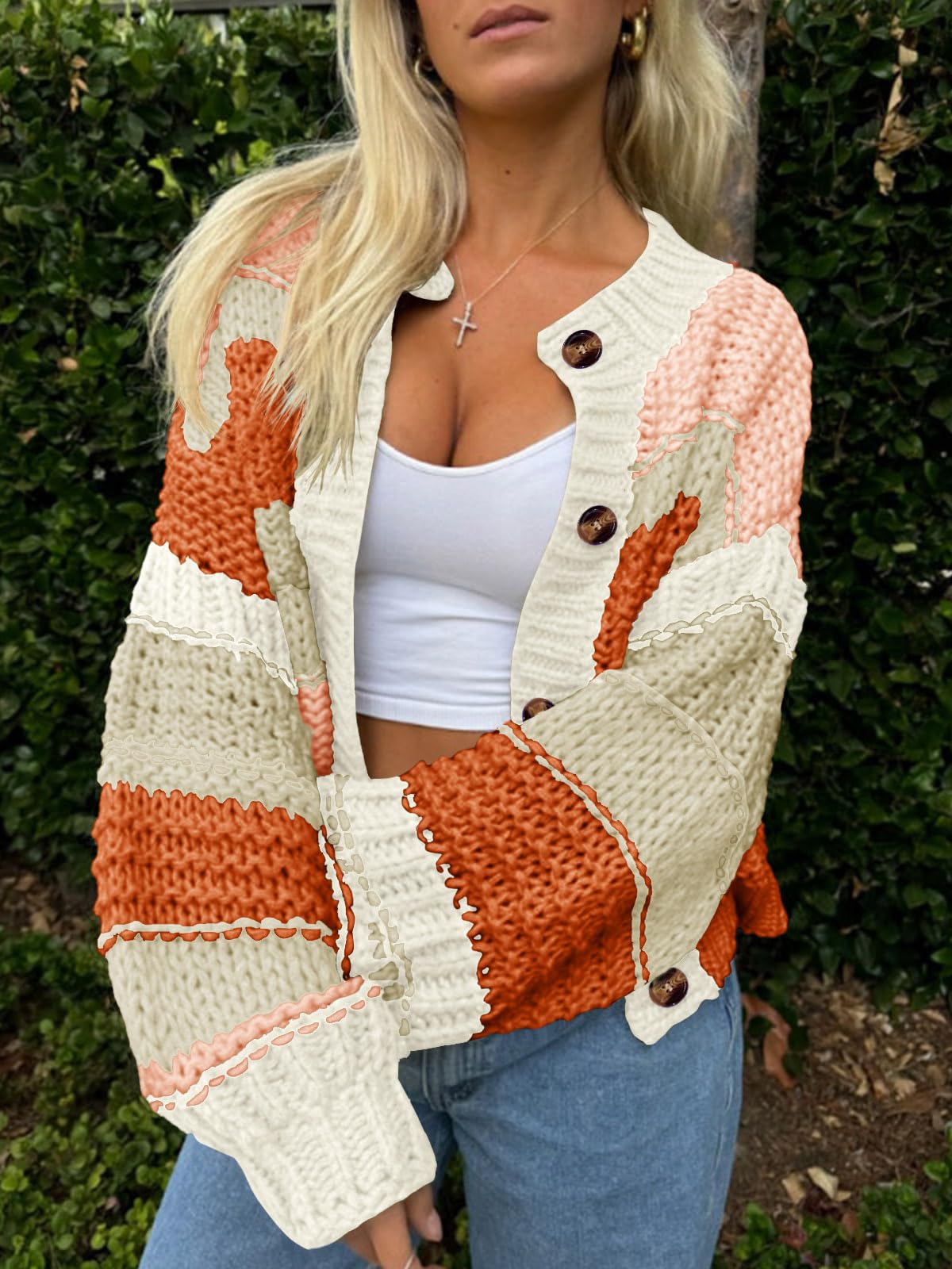 Foto 2 | Jersey Tipo Cárdigan Saodimallsu Para Mujer  A Rayas  Color Bloque - Venta Internacional.
