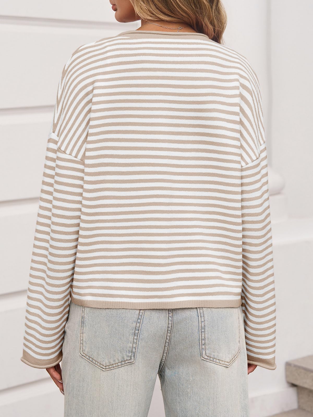 Foto 4 pulgar | Cárdigan Saodimallsu Para Mujer  Casual  Ligero  A Rayas  Beige - Venta Internacional.