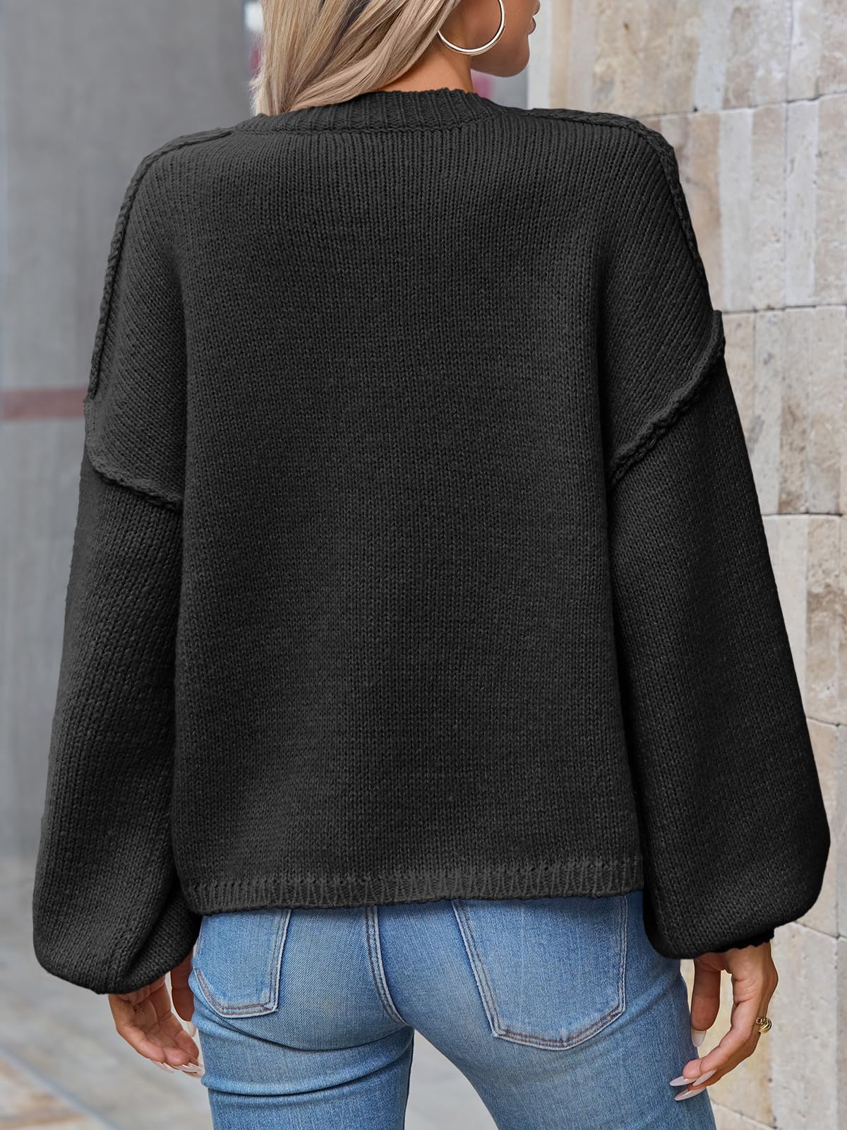 Foto 5 | Jersey Tipo Cárdigan Saodimallsu De Punto Grueso De Gran Tamaño Negro Para Mujer - Venta Internacional.