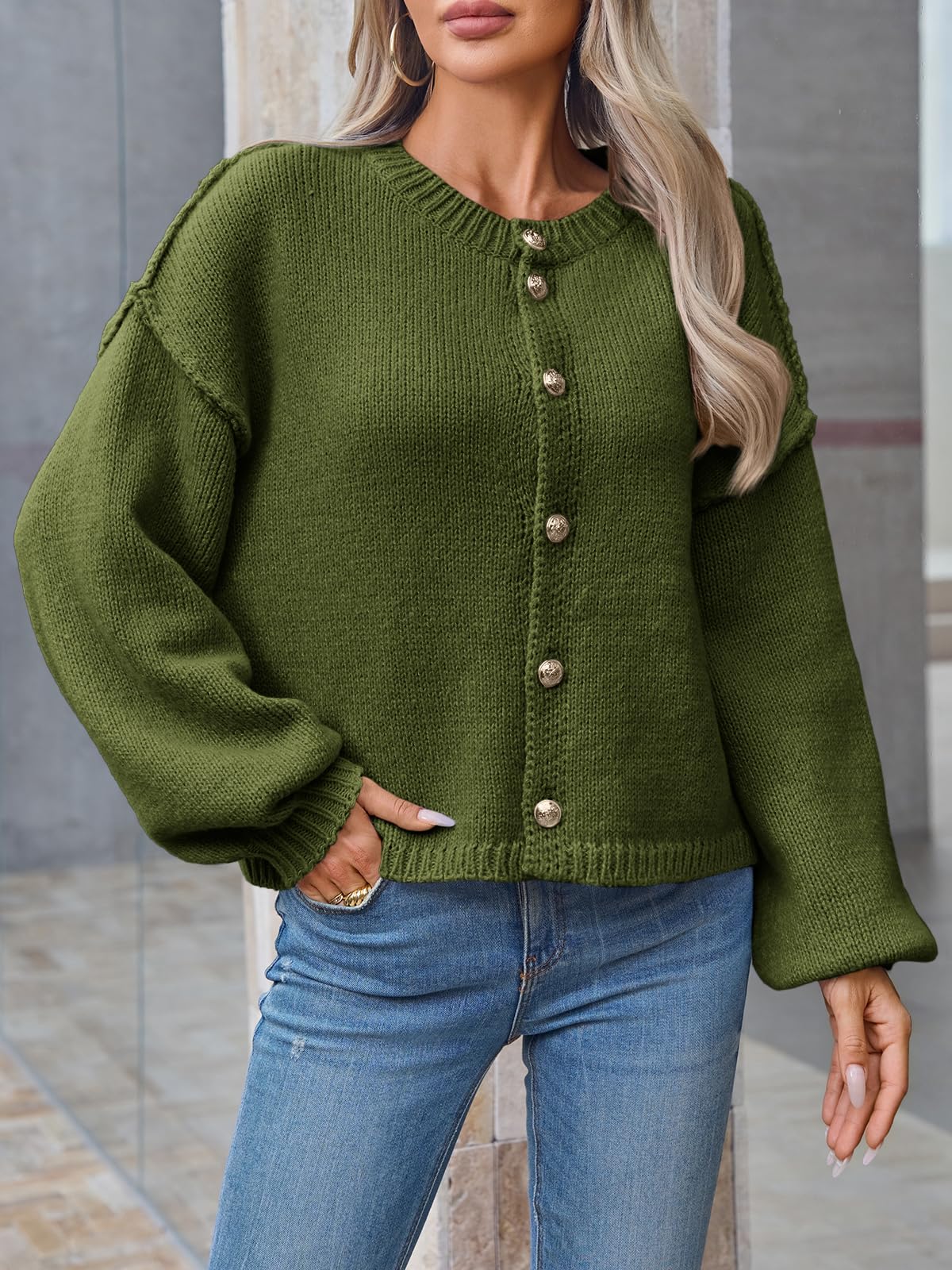 Foto 5 pulgar | Jersey Tipo Cárdigan Saodimallsu De Punto Grueso De Gran Tamaño Para Mujer - Venta Internacional.