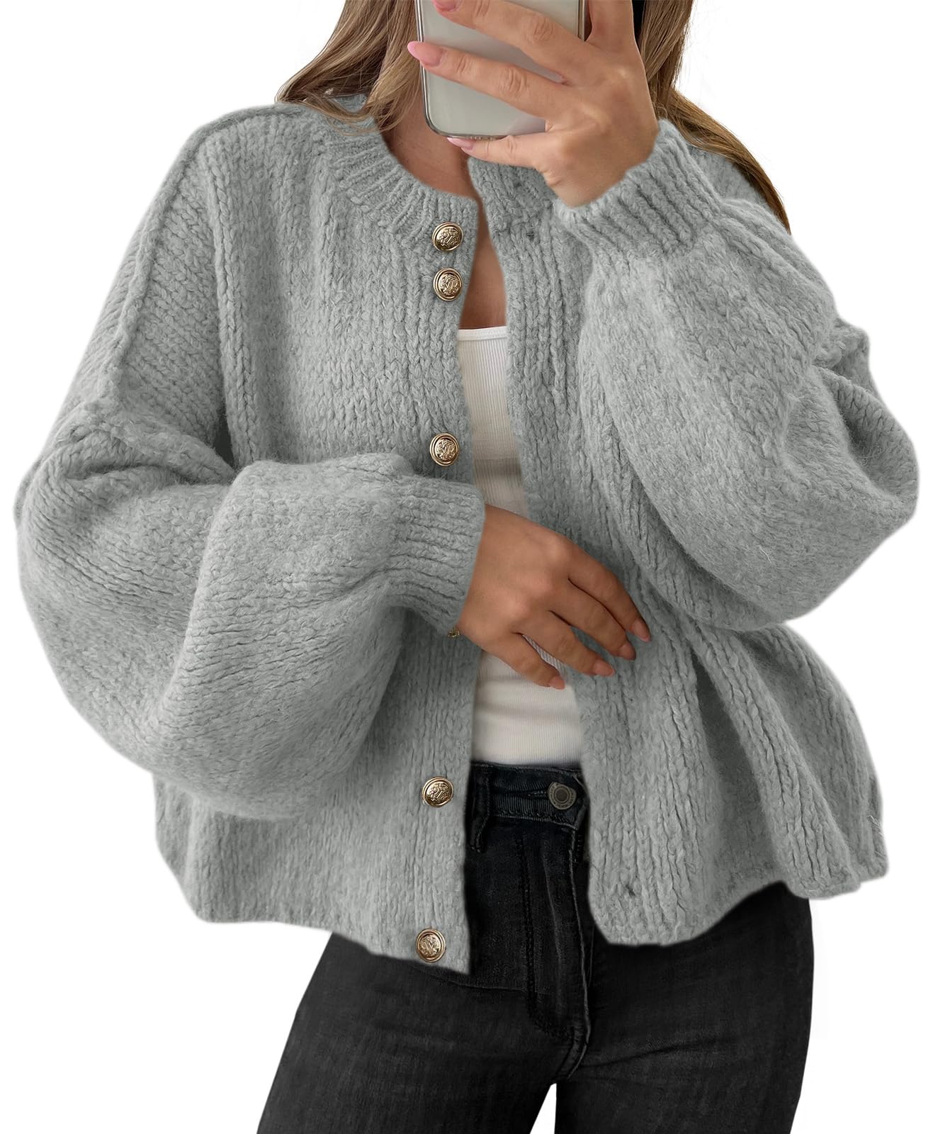 Foto 2 pulgar | Jersey Tipo Cárdigan Saodimallsu De Punto Grueso De Gran Tamaño Gris Para Mujer - Venta Internacional.