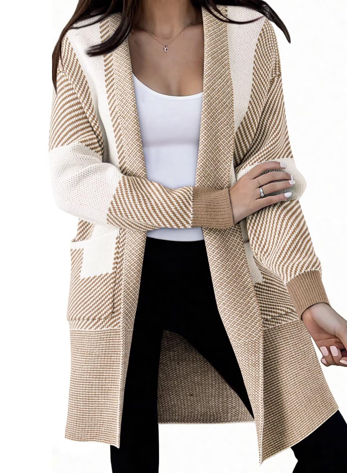 Foto 1 | Suéter Tipo Cárdigan Elegante Para Mujer  Largo  De Gran Tamaño  Bloque De Color - Venta Internacional.