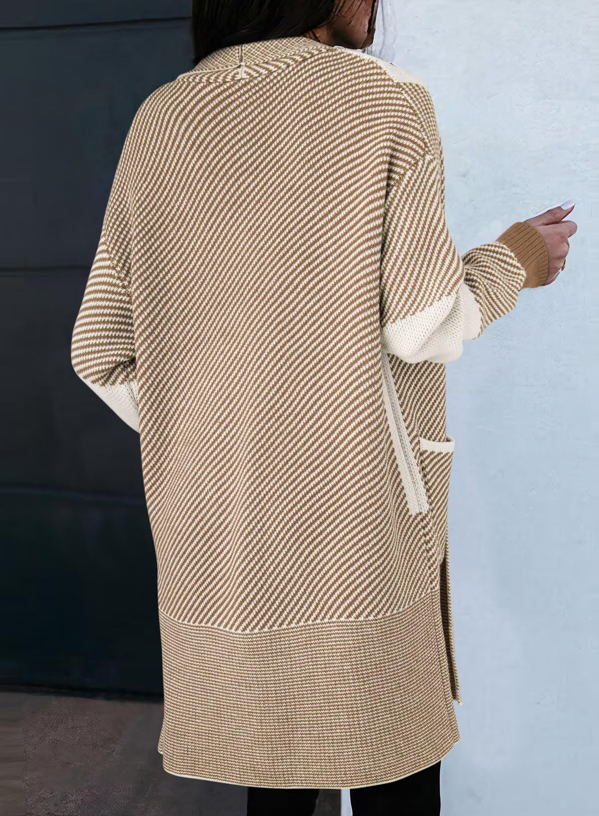 Foto 4 pulgar | Suéter Tipo Cárdigan Elegante Para Mujer  Largo  De Gran Tamaño  Bloque De Color - Venta Internacional.