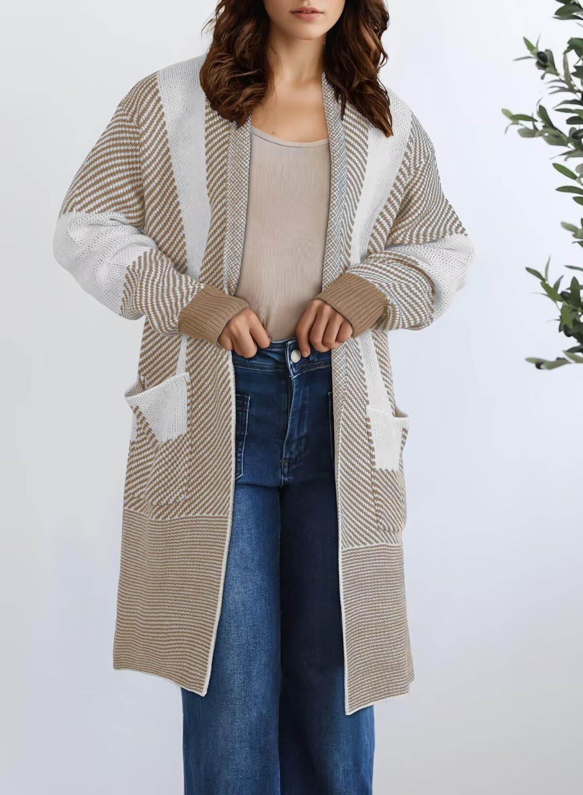 Foto 6 | Suéter Tipo Cárdigan Elegante Para Mujer  Largo  De Gran Tamaño  Bloque De Color - Venta Internacional.