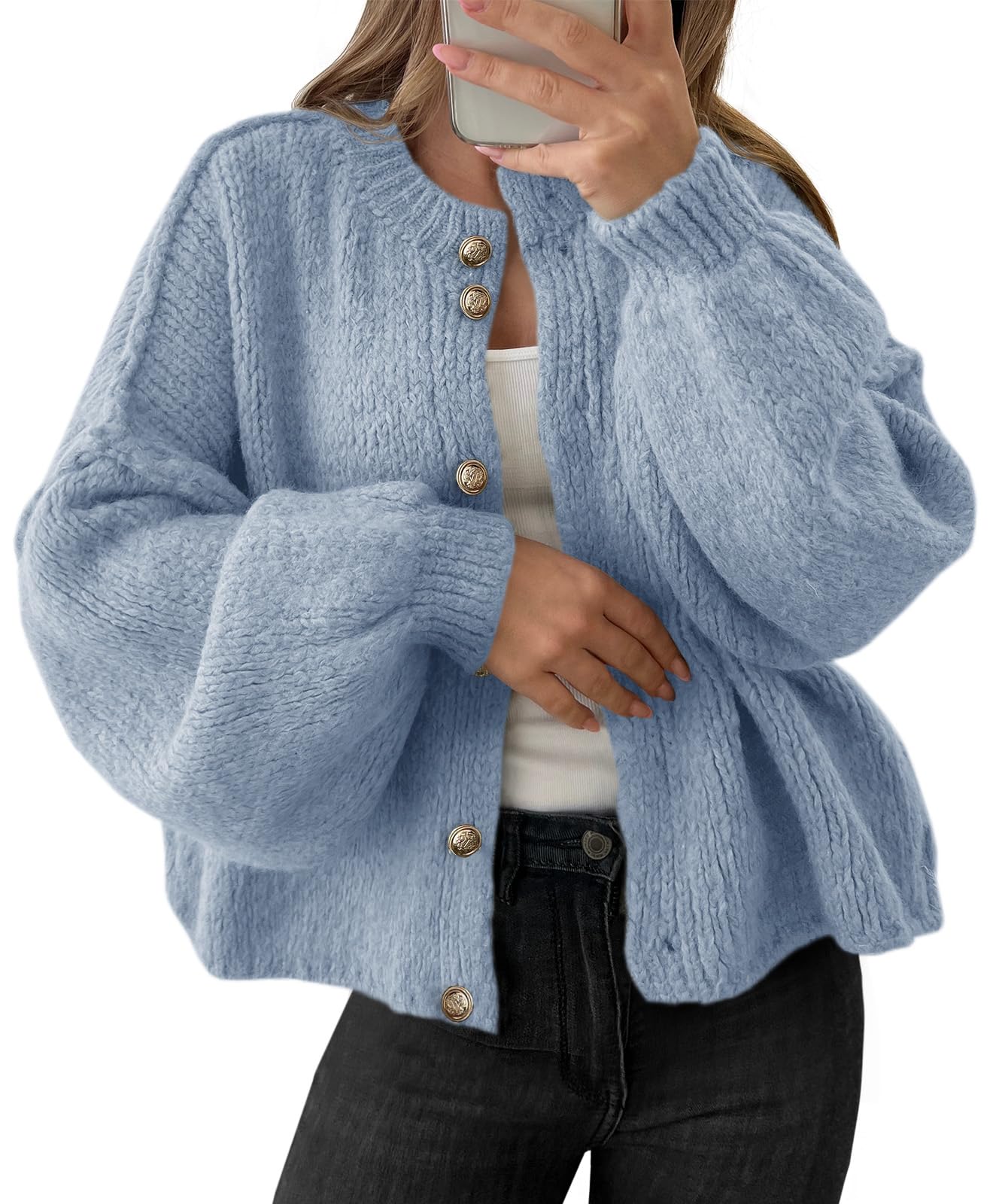 Foto 1 | Suéter Tipo Cárdigan Saodimallsu De Punto Grueso De Gran Tamaño Azul Para Mujer - Venta Internacional.