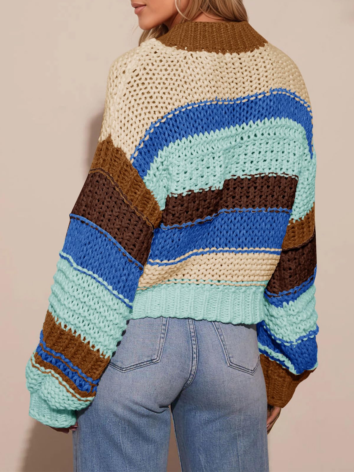 Foto 5 | Jersey Tipo Cárdigan Saodimallsu Para Mujer  A Rayas  Color Bloque - Venta Internacional.