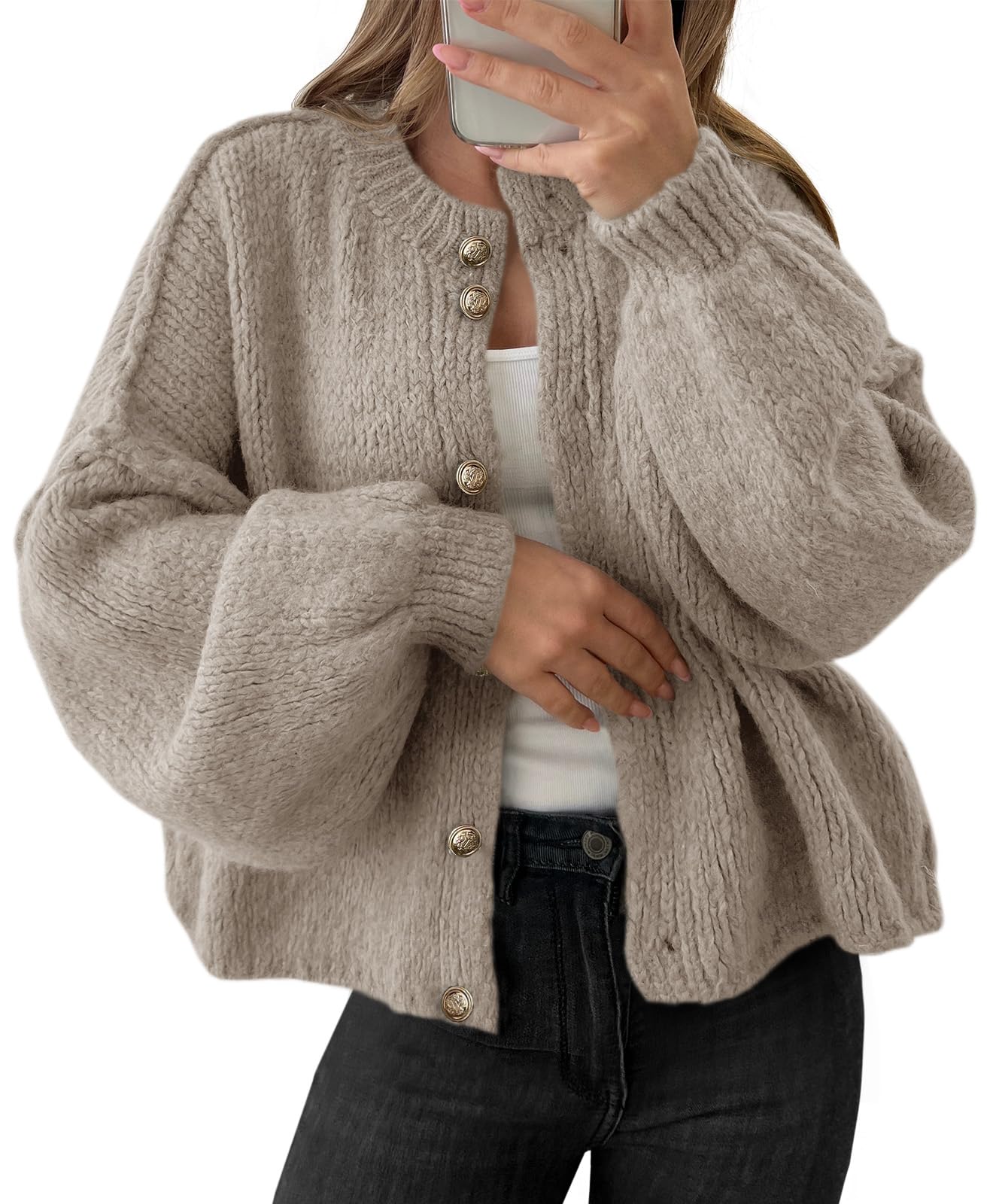 Foto 2 pulgar | Jersey Tipo Cárdigan Saodimallsu De Punto Grueso De Gran Tamaño Para Mujer - Venta Internacional.