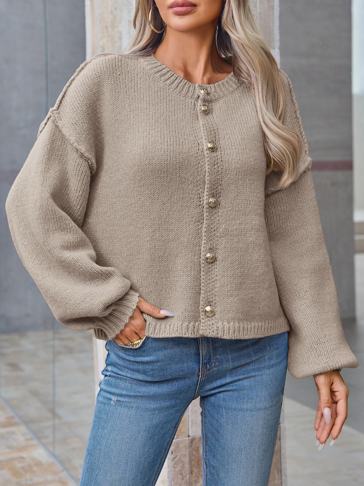 Foto 5 pulgar | Jersey Tipo Cárdigan Saodimallsu De Punto Grueso De Gran Tamaño Para Mujer - Venta Internacional.