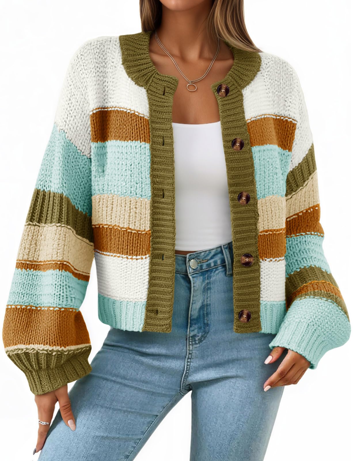 Foto 1 | Jersey Tipo Cárdigan Saodimallsu Para Mujer  A Rayas  Color Marrón - Venta Internacional.