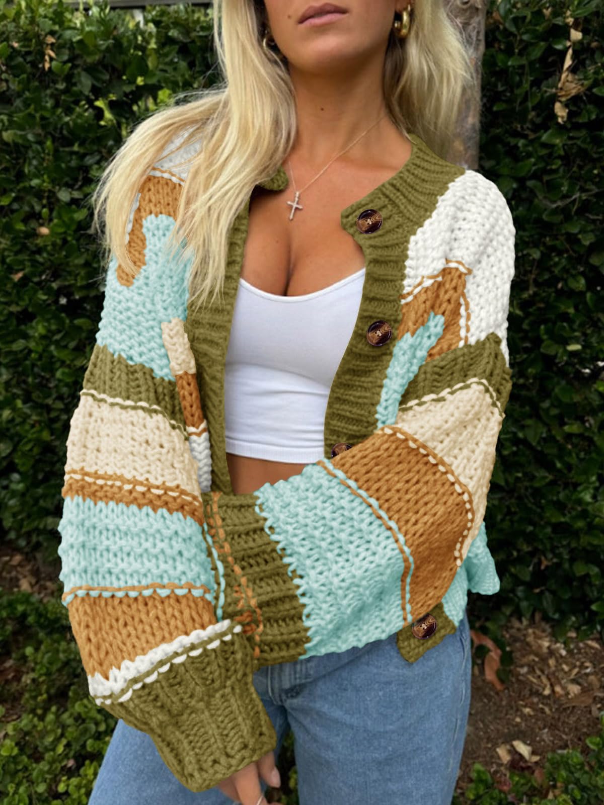 Foto 2 | Jersey Tipo Cárdigan Saodimallsu Para Mujer  A Rayas  Color Marrón - Venta Internacional.