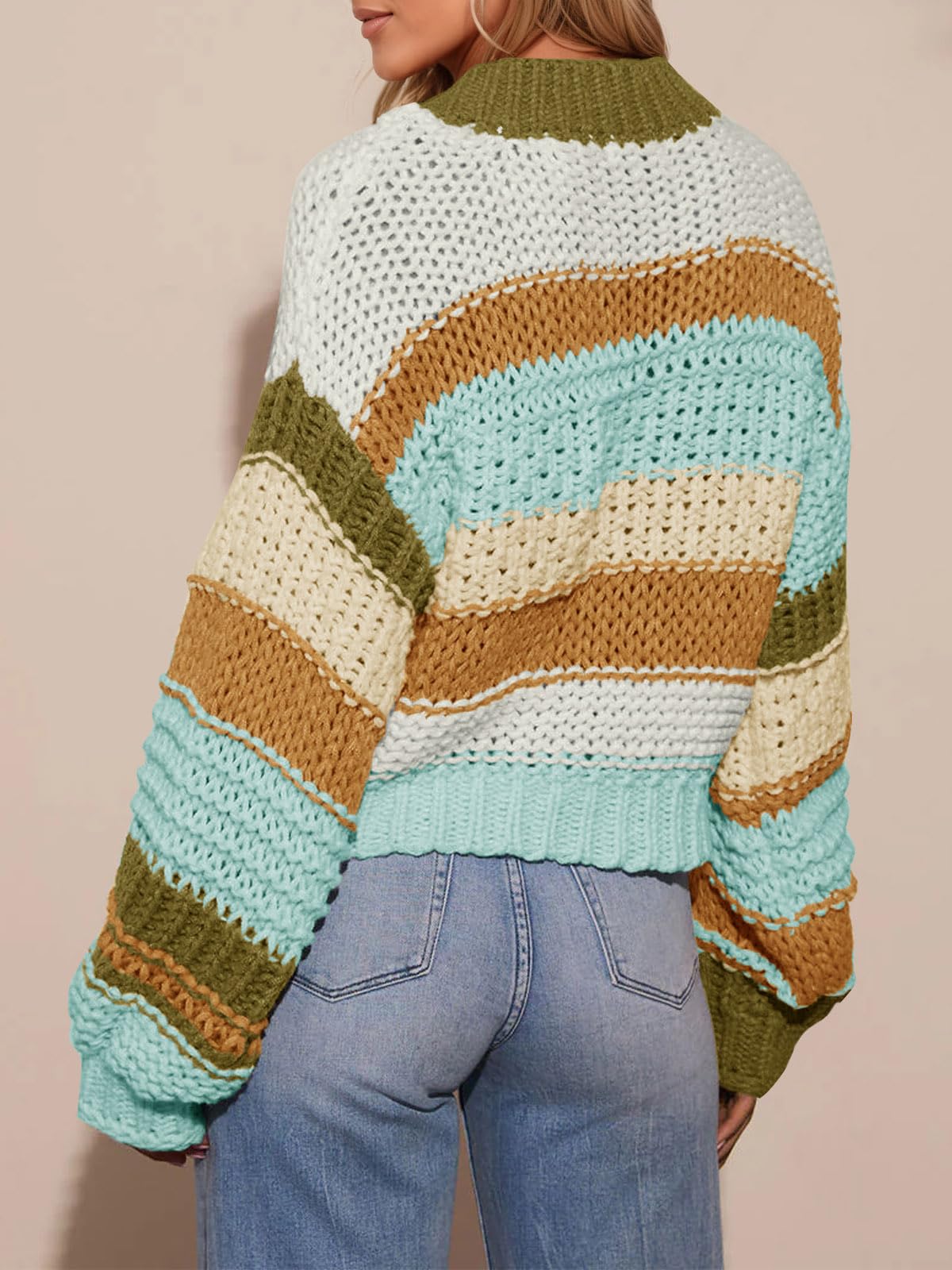 Foto 5 | Jersey Tipo Cárdigan Saodimallsu Para Mujer  A Rayas  Color Marrón - Venta Internacional.