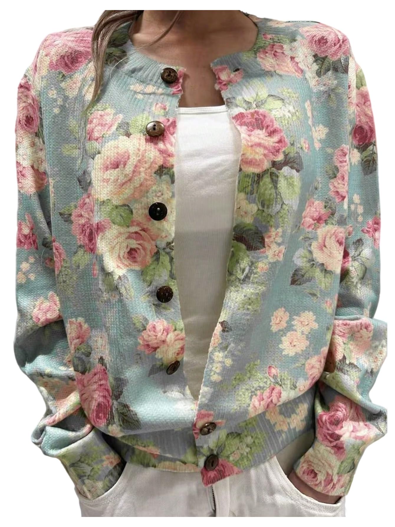 Foto 2 pulgar | Jersey Tipo Cárdigan Soly Hux Con Estampado Floral Para Mujer  Color Verde  Talla S - Venta Internacional.