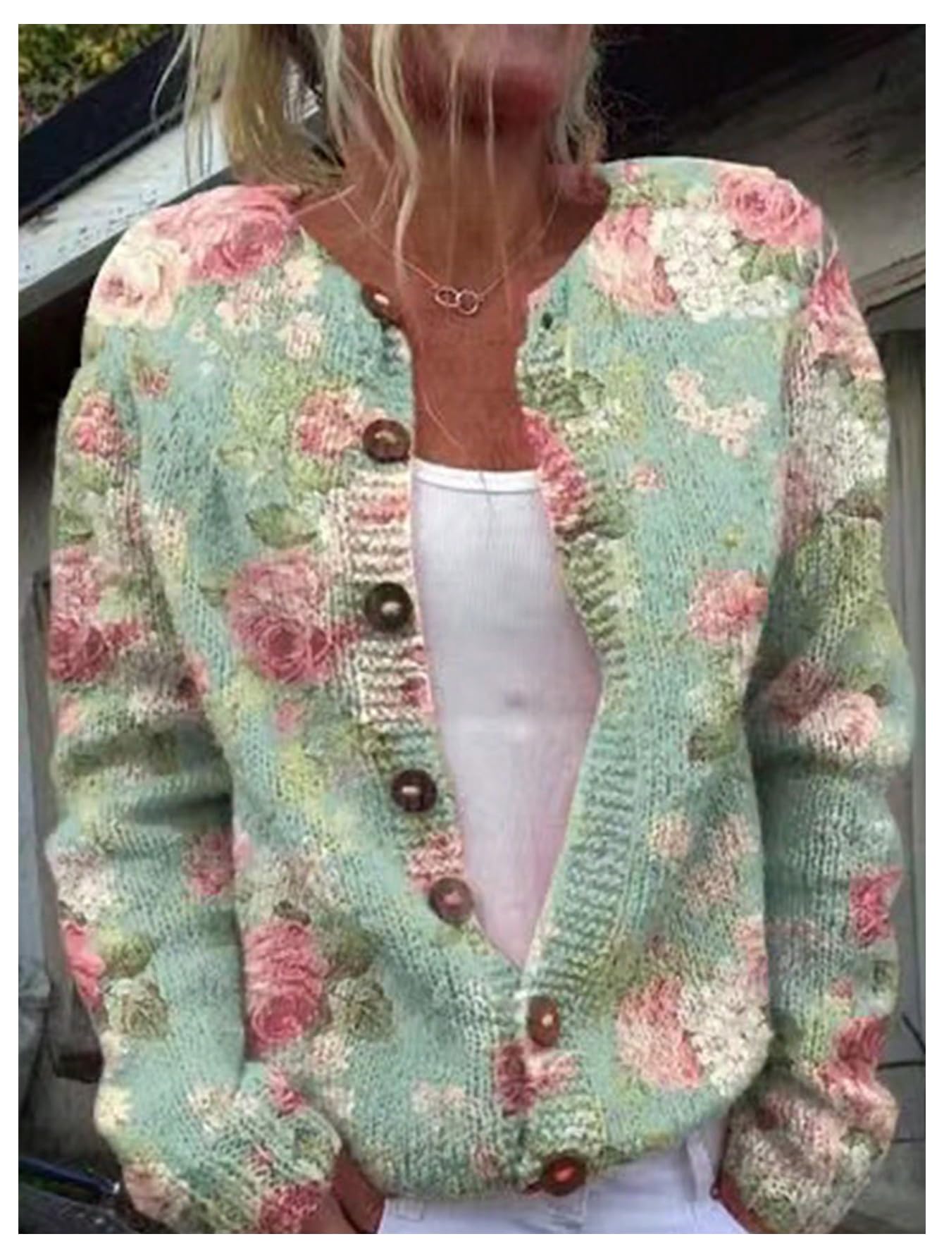 Foto 4 pulgar | Jersey Tipo Cárdigan Soly Hux Con Estampado Floral Para Mujer  Color Verde  Talla S - Venta Internacional.
