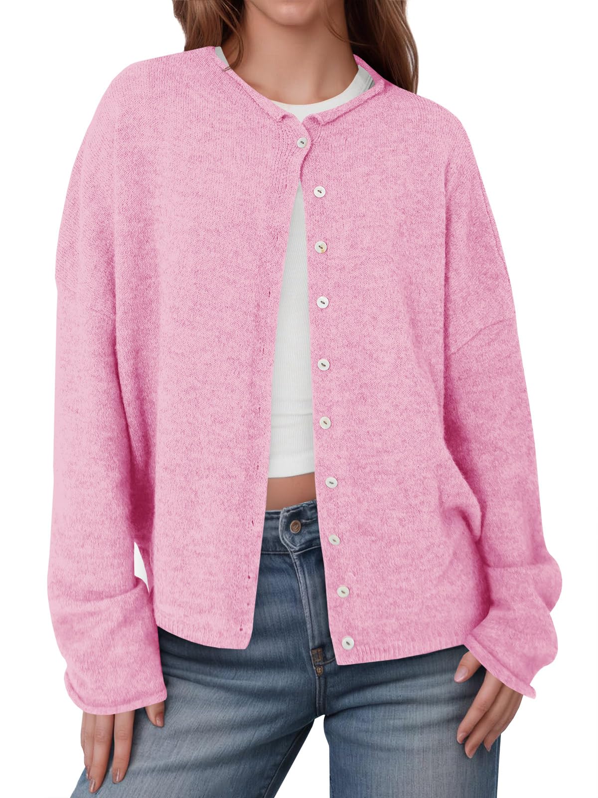 Foto 2 pulgar | Jersey Tipo Cárdigan Saodimallsu De Punto Rosa Con Botones Para Mujer - Venta Internacional.