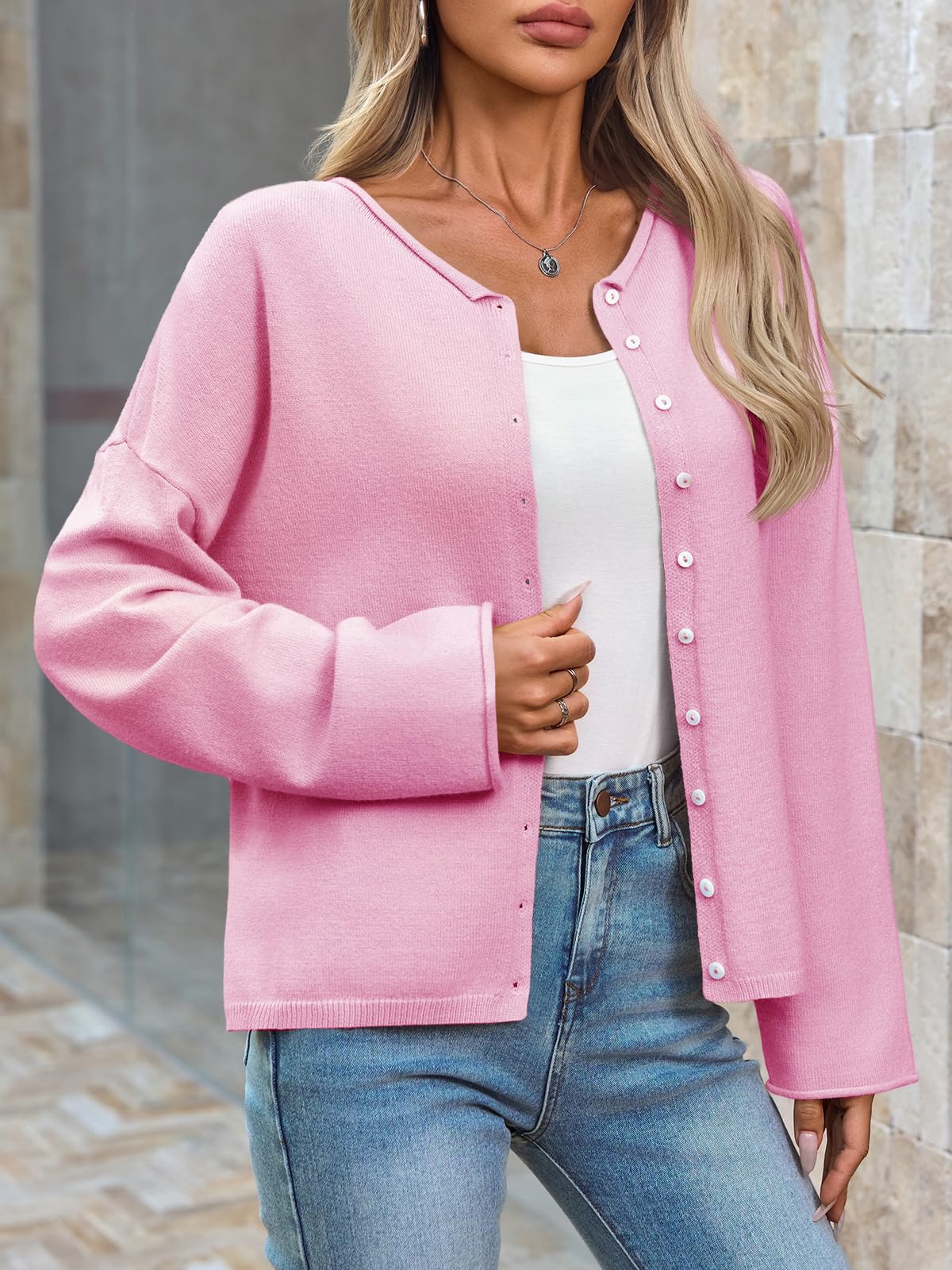 Foto 6 pulgar | Jersey Tipo Cárdigan Saodimallsu De Punto Rosa Con Botones Para Mujer - Venta Internacional.
