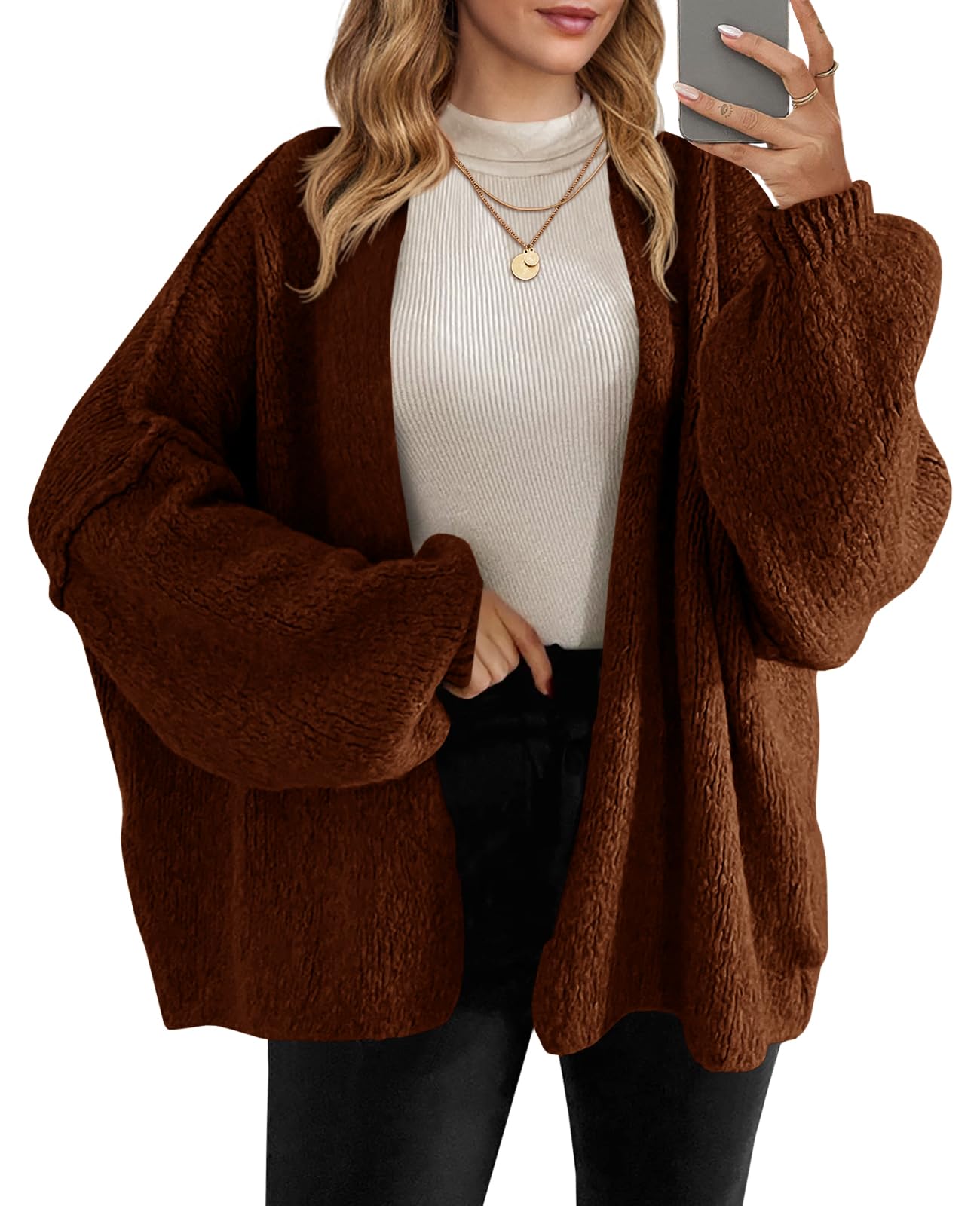 Foto 2 pulgar | Jersey Tipo Cárdigan Saodimallsu  De Punto Grueso  De Gran Tamaño  Marrón  Para Mujer - Venta Internacional.