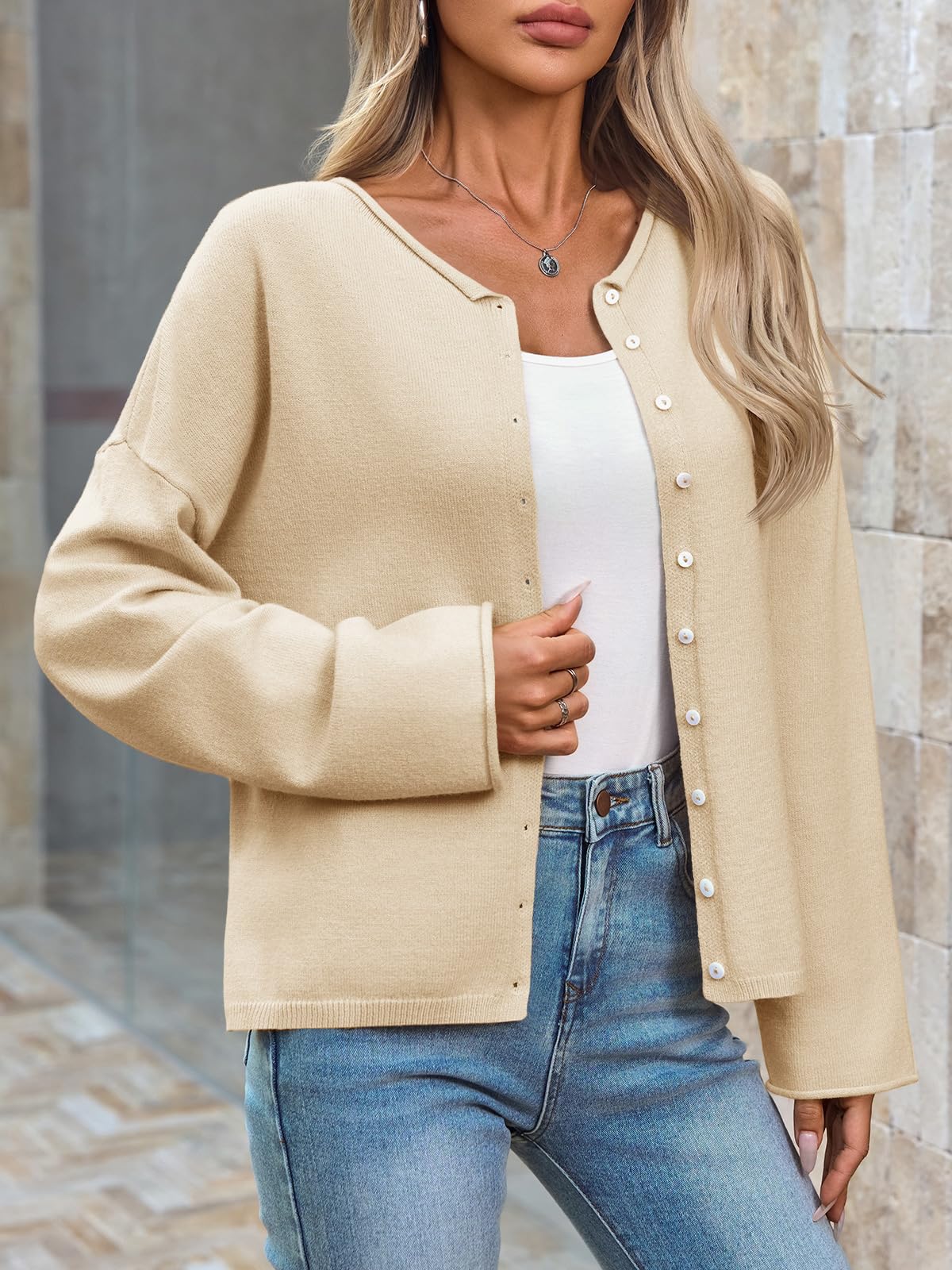Foto 5 | Jersey Tipo Cárdigan Saodimallsu Para Mujer  Con Botones  Color Albaricoque - Venta Internacional.