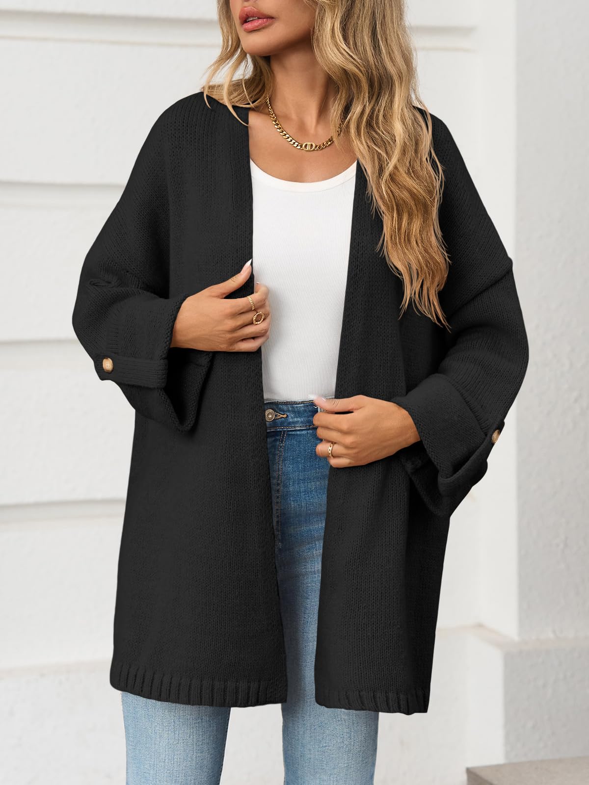 Foto 4 pulgar | Jersey Tipo Cárdigan Saodimallsu Para Mujer  De Gran Tamaño  Largo  Negro - Venta Internacional.