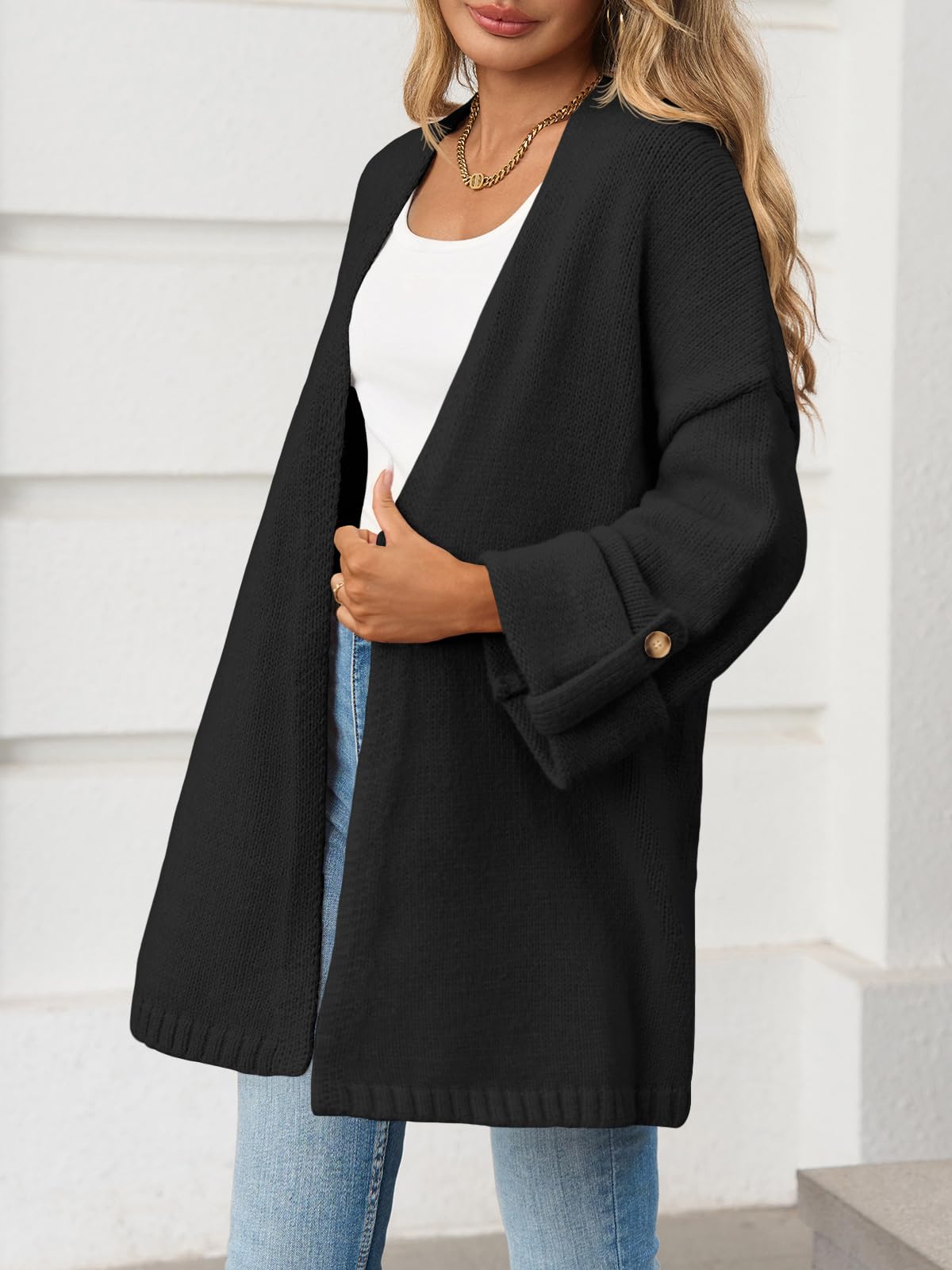 Foto 5 pulgar | Jersey Tipo Cárdigan Saodimallsu Para Mujer  De Gran Tamaño  Largo  Negro - Venta Internacional.