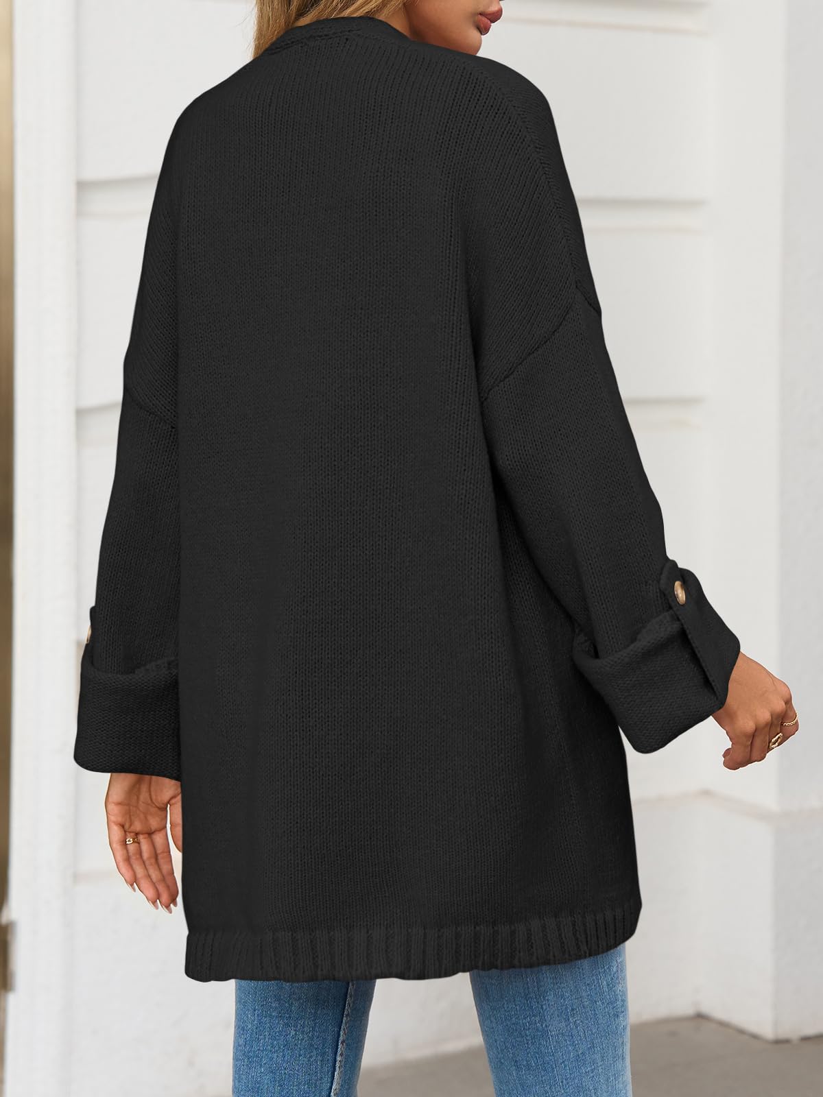 Foto 6 pulgar | Jersey Tipo Cárdigan Saodimallsu Para Mujer  De Gran Tamaño  Largo  Negro - Venta Internacional.