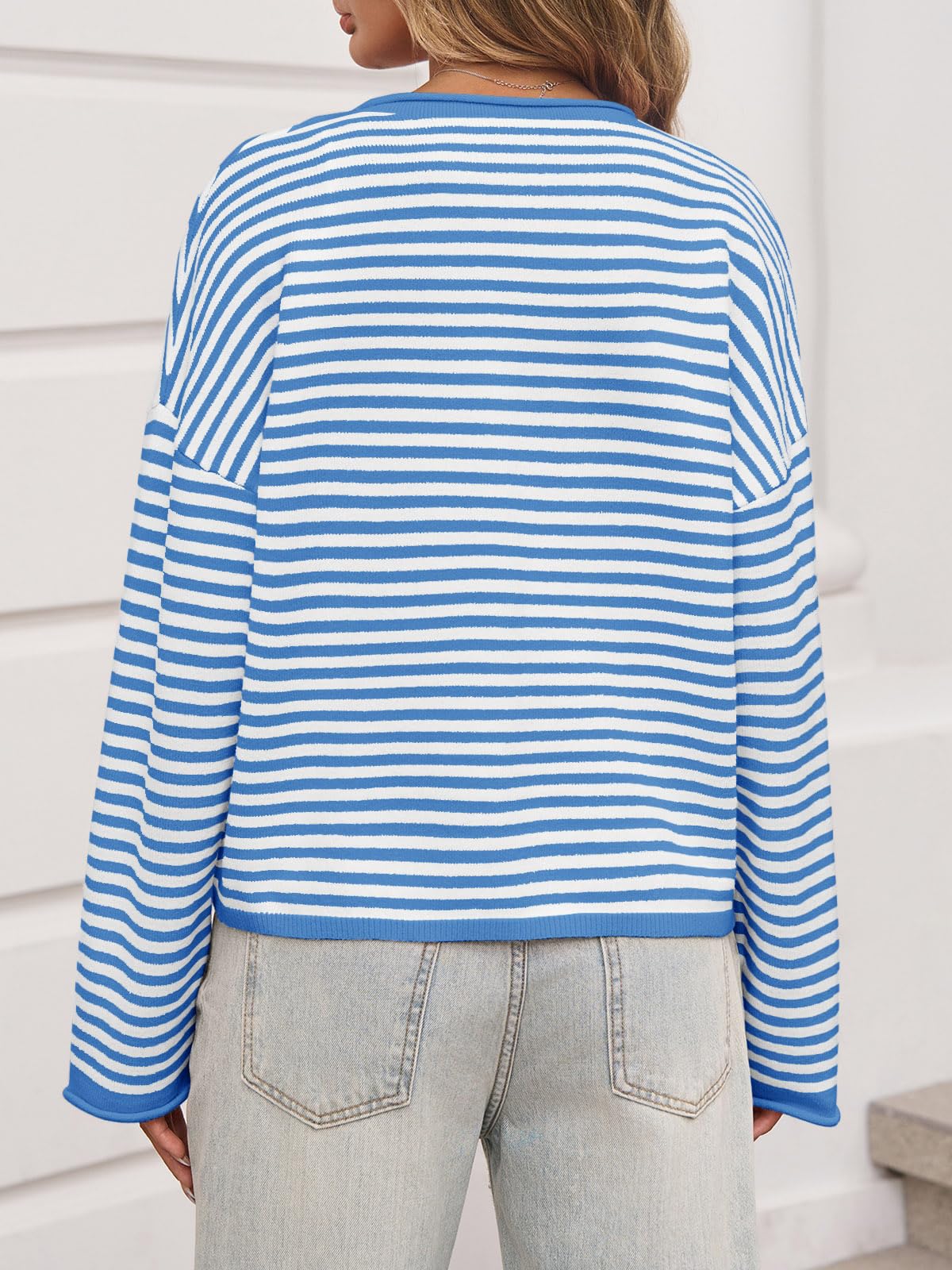 Foto 4 pulgar | Cárdigan Saodimallsu Para Mujer  Casual  A Rayas  Ligero  Azul - Venta Internacional.